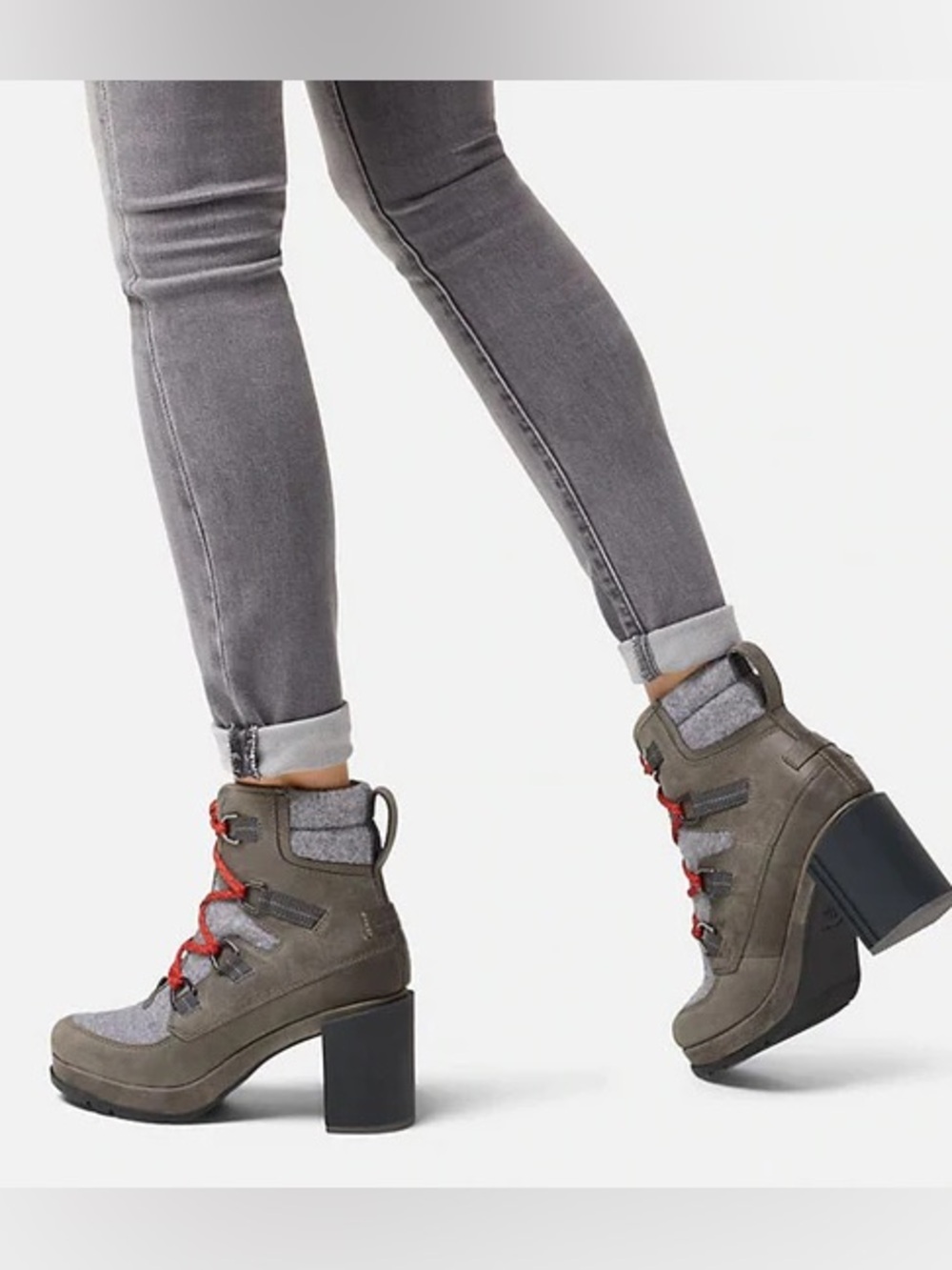 Sorel Blake Lace-Up Heeled Bootie Chunky Heel 9 Quarry